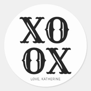 XOXO white black cute typography personalized Classic Round Sticker