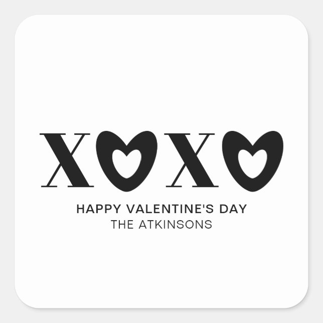 XOXO white black hearts typography modern cute Square Sticker (Front)