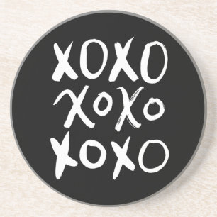 XOXO   White Brush Script Coaster