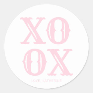 XOXO white pink cute typography personalized Classic Round Sticker