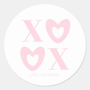 XOXO white pink hearts modern girly cute custom Classic Round Sticker