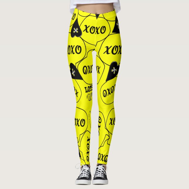 Xoxo Yellow Black Leggings  (Front)