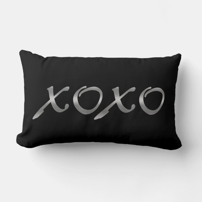 XOXO's in Silver & Black Lumbar Pillow (Front)
