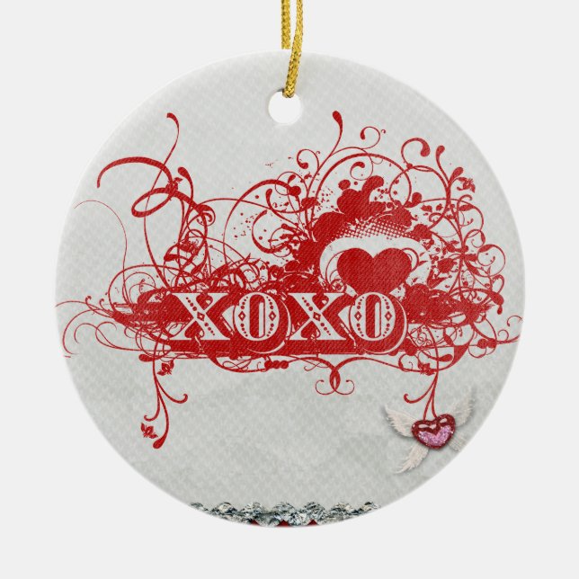 xoxoxo hugs kisses fancy wordart ceramic ornament (Front)