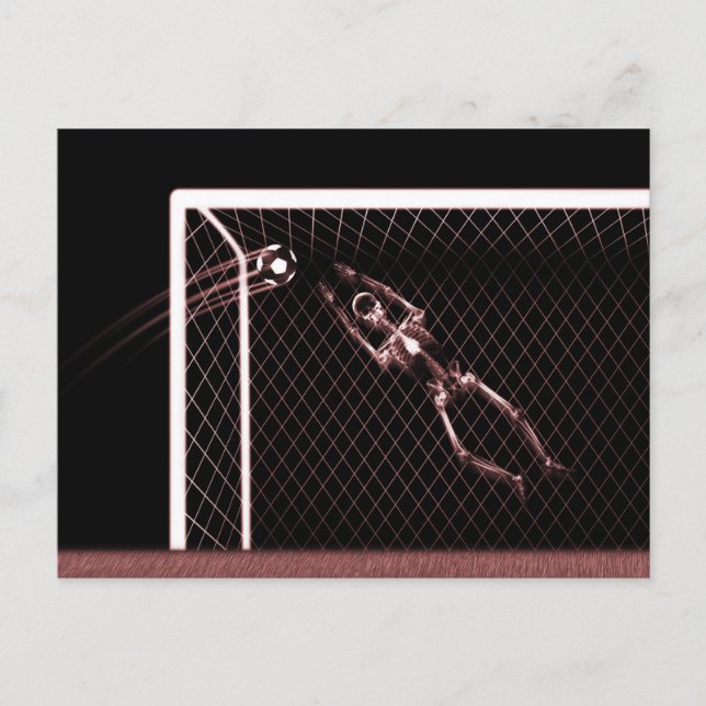 XRAY SKELETON SOCCER GOALIE RED POSTCARD (Front)