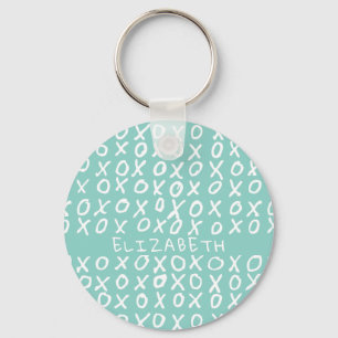 X's and O's personalized on riptide teal Keychain