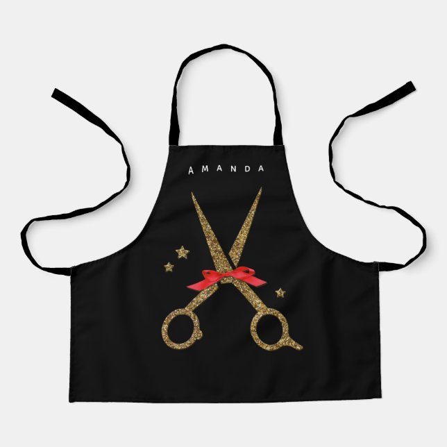 XS Hair SALON apron - Golden scissors black (Front)