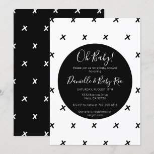 X's Modern baby shower black and white pattern Invitation