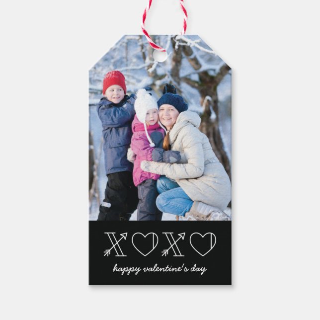 Xs & Os Valentine's Day Gift Tag - Black (Front)