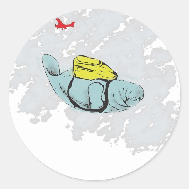 Xtreme Manatee Skydiving Classic Round Sticker (Front)