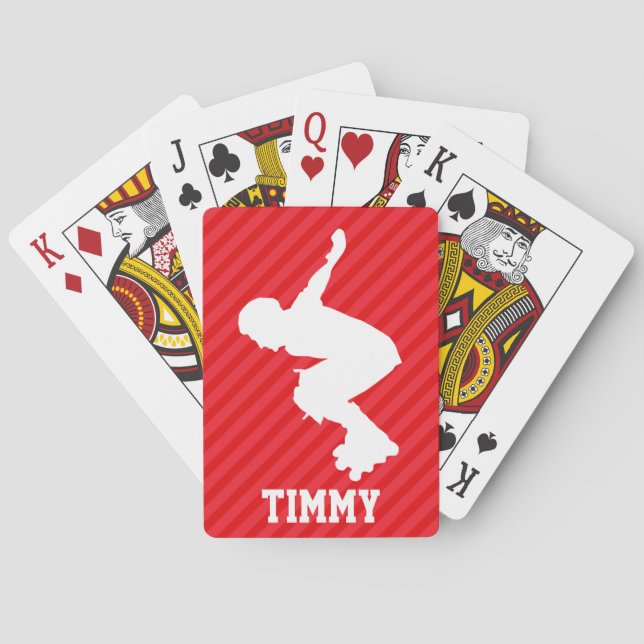 Xtreme Skating; Scarlet Red Stripes Playing Cards (Back)