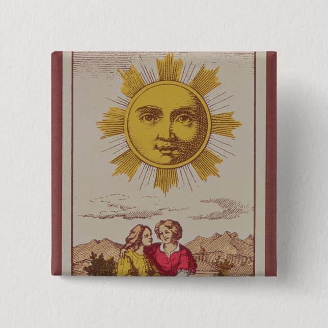 XVIIII Le Soleil, French tarot card of the Sun 2 Inch Square Button (Front)