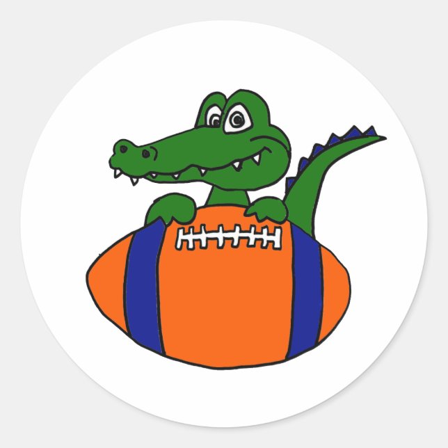 XX- Awesome Gator on a Football Cartoon Classic Round Sticker (Front)