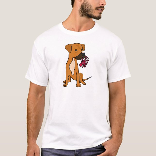 XX- Boxer Mix Rescue Dog Eating Octopus T-Shirt (Front)
