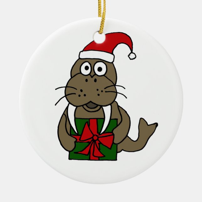 XX- Christmas Walrus Cartoon Ceramic Ornament (Front)