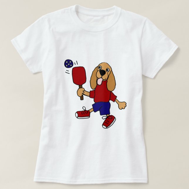 XX- Cocker Spaniel Playing Pickleball Cartoon T-Shirt (Design Front)