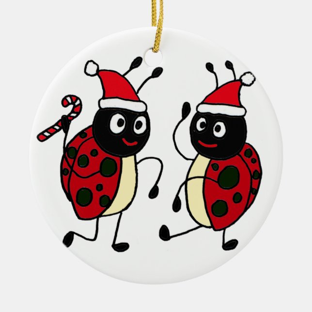 XX- Dancing Ladybugs Christmas Ceramic Ornament (Front)