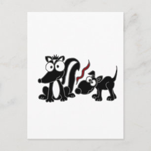 XX- Dog Sniffing Skunk Butt Cartoon Postcard