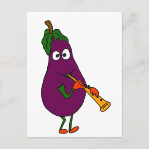 XX- Eggplant Playing Clarinet Cartoon Postcard