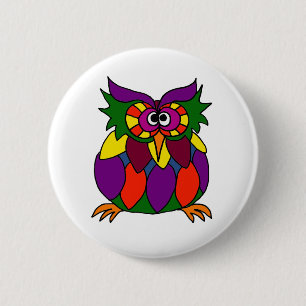 XX- Funky Owl Art Cartoon 2 Inch Round Button