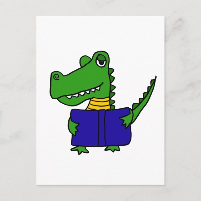 XX- Funny Alligator Reading a Book Postcard (Front)