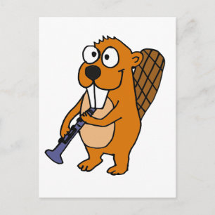 XX- Funny Beaver Playing Clarinet Cartoon Postcard