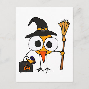 XX- Funny Bird Dressed as Witch Halloween Cartoon Postcard