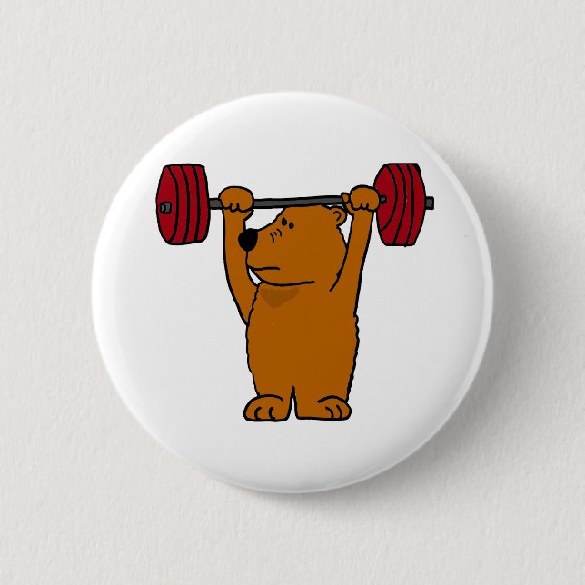XX- Funny Brown Bear Weight Lifting 2 Inch Round Button (Front)