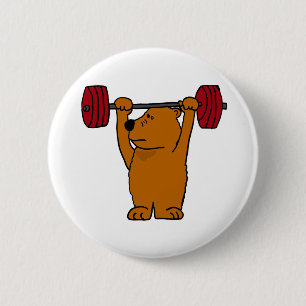 XX- Funny Brown Bear Weight Lifting 2 Inch Round Button