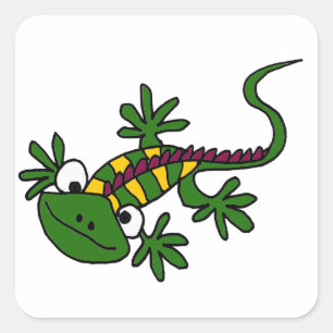 XX- Funny Colourful Iguana Cartoon Square Sticker
