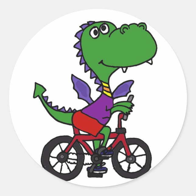XX- Funny Dragon Riding Bicycle Classic Round Sticker (Front)