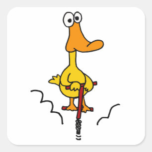 XX- Funny Duck on a Pogo Stick Square Sticker