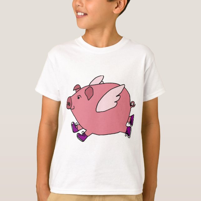 XX- Funny Flying Pig with Sneakers T-Shirt (Front)