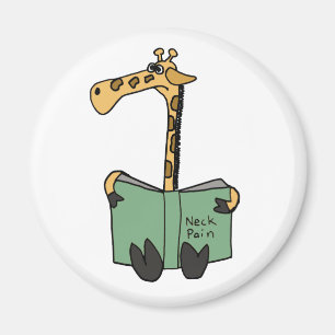 XX- Funny Giraffe Reading Neck Pain Book Cartoon Magnet