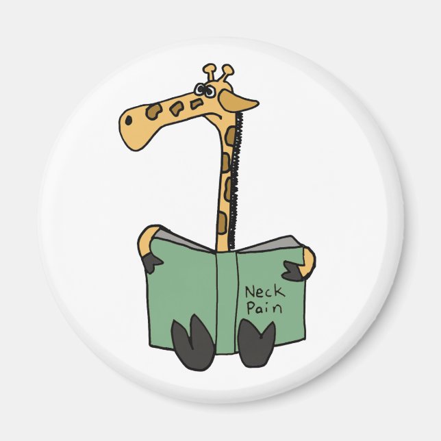 XX- Funny Giraffe Reading Neck Pain Book Cartoon Magnet (Front)