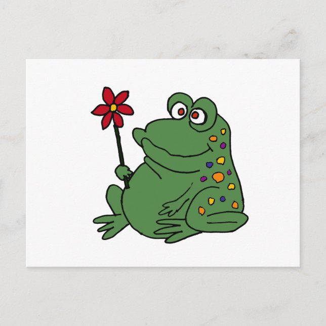 XX- Funny Hippie Frog holding Daisy Postcard (Front)