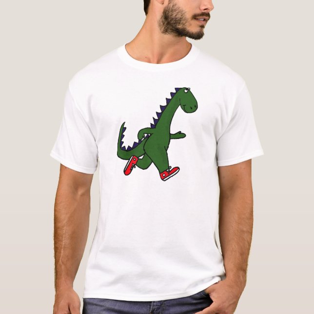 XX- Funny jogging dinosaur with Red Sneakers T-Shirt (Front)