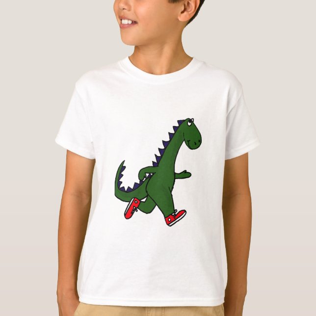XX- Funny jogging dinosaur with Red Sneakers T-Shirt (Front)