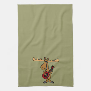 XX- Funny Moose Playing Guitar Cartoon Kitchen Towel