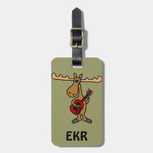 XX- Funny Moose Playing Guitar Cartoon Luggage Tag