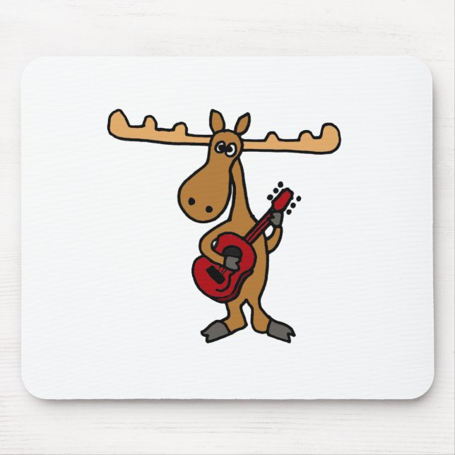 XX- Funny Moose Playing Guitar Cartoon Mouse Pad (Front)