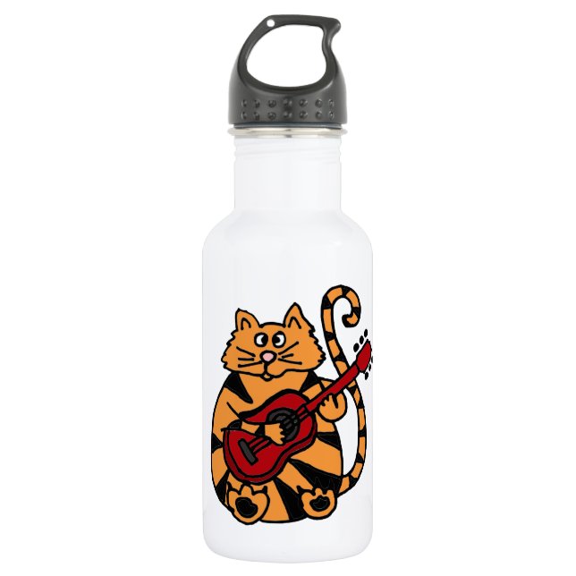 XX- Funny Orange Tiger Cat Playing Guitar 532 Ml Water Bottle (Front)