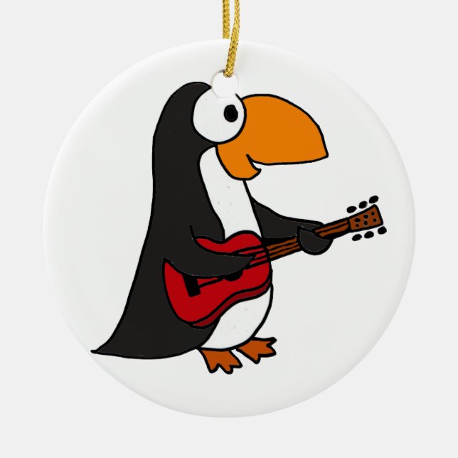 XX- Funny Penguin Playing Guitar Ceramic Ornament (Front)