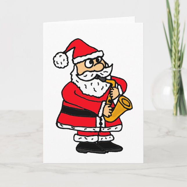 XX- Funny Santa Claus Playing the Saxophone Holiday Card (Front)
