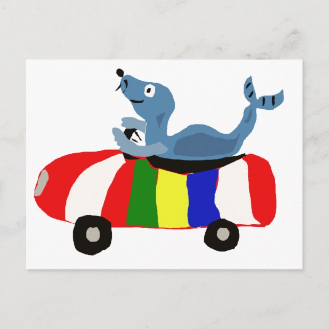 XX- Funny Seal Driving Beach Ball Car Postcard (Front)