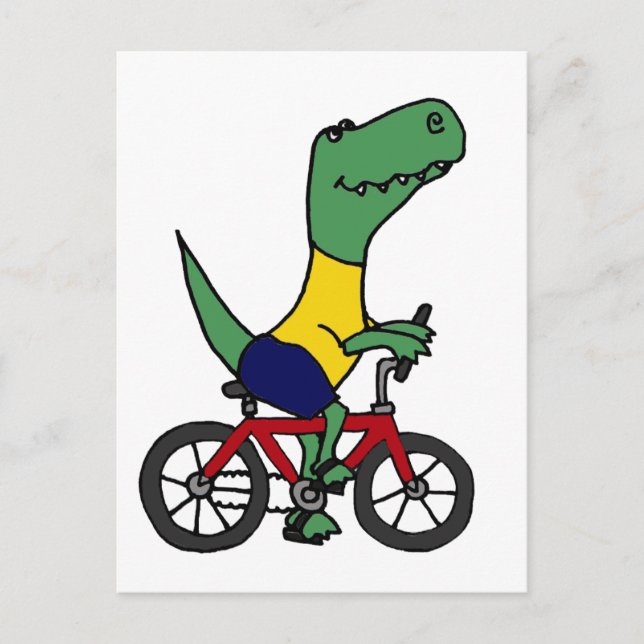 XX- Funny T-rex Dinosaur Riding Bicycle Postcard (Front)