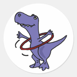 XX- Funny T-rex Dinosaur Using Hula Hoop Classic Round Sticker