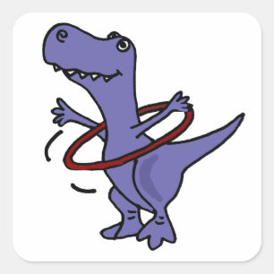 XX- Funny T-rex Dinosaur Using Hula Hoop Square Sticker