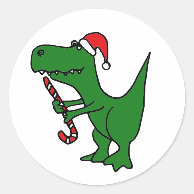 XX- Funny T-rex Dinosaur Wearing Santa Hat Classic Round Sticker (Front)