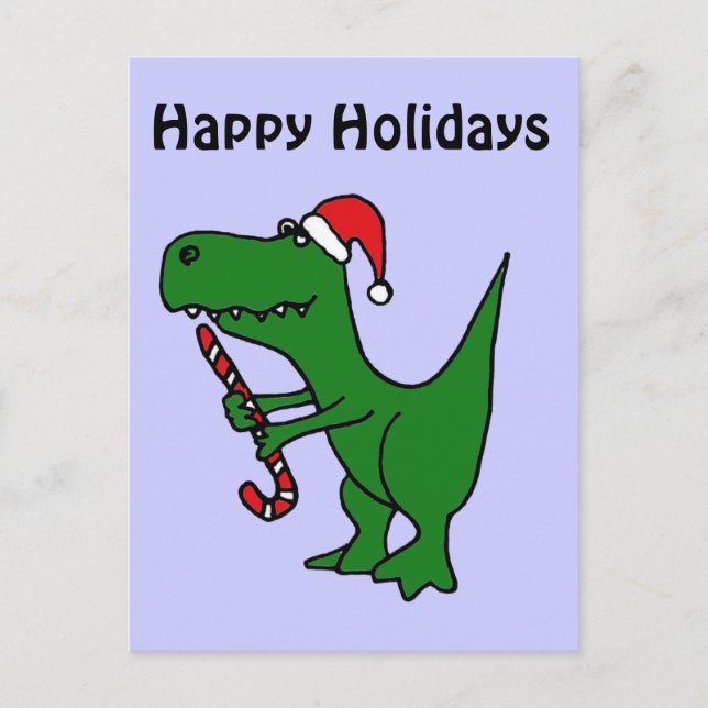 XX- Funny T-rex Dinosaur Wearing Santa Hat Holiday Postcard (Front)